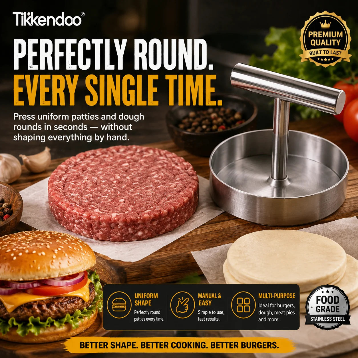 🔥 50% OFF Professional Stainless Steel Meat Press – Perfectly Shaped Patties in Seconds 🍖
