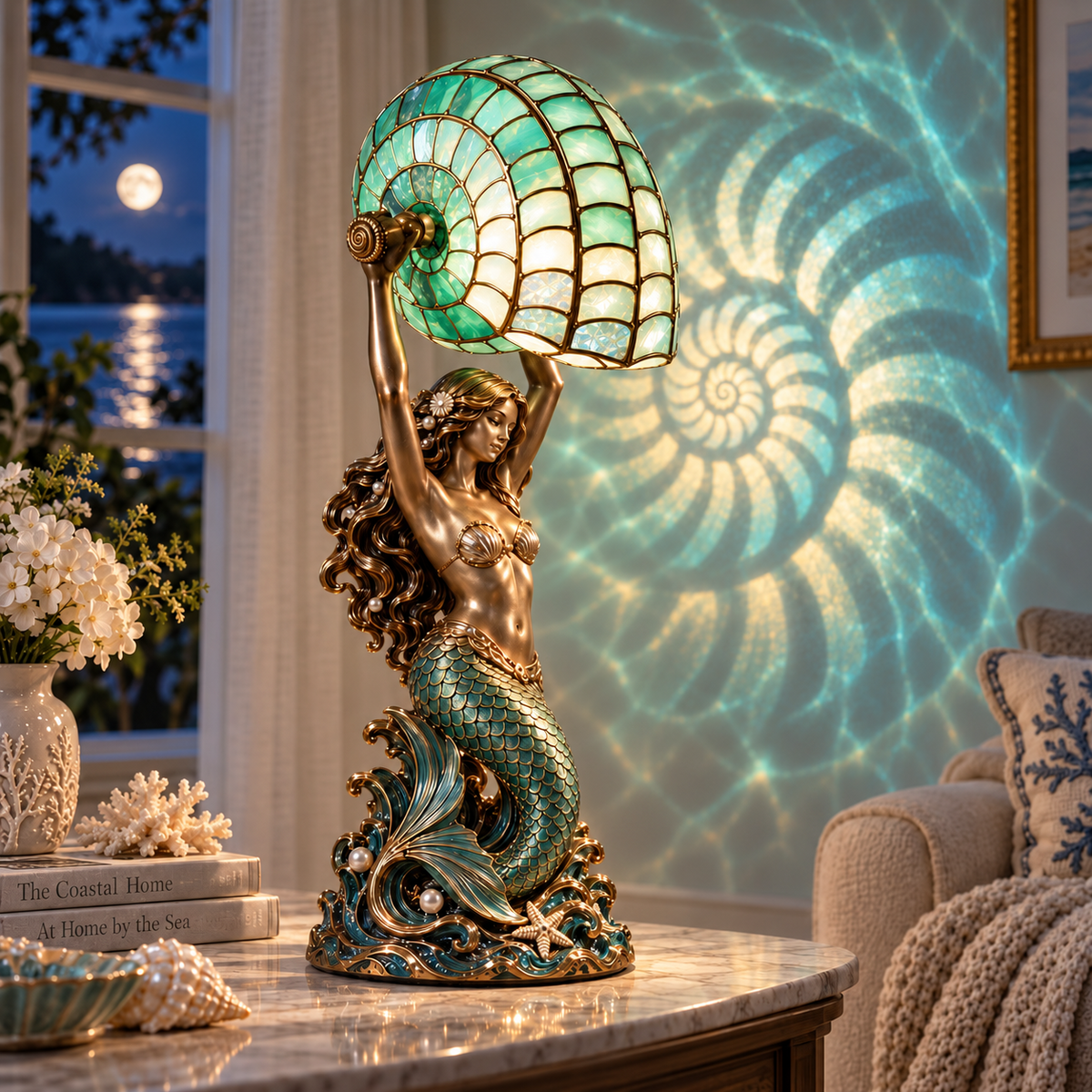 🧜‍♀️ Mermaid’s Nautilus Stained Glass Lamp | An Enchanting Ocean Glow 🌊✨