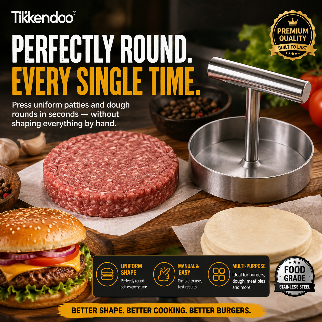 🍔 50% OFF Manual Burger Patty Press 🔥 Perfect Round Patties Every Time