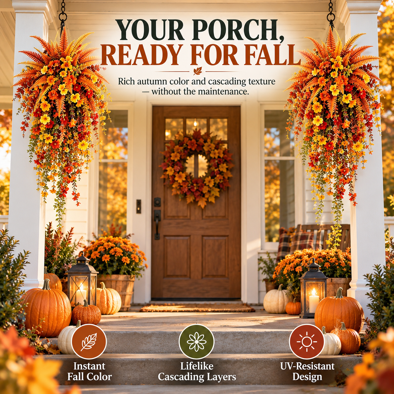 🍂 50% OFF Cascading Artificial Fern Swag 🏡 Fall Porch & Entryway Decor