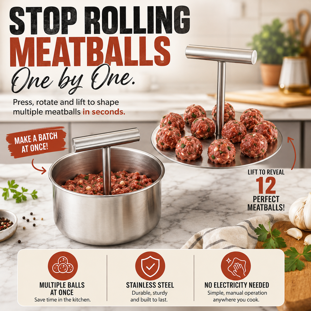 🔥 50% OFF Stainless Steel Meatball Maker – Make a Batch in Seconds