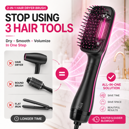 🔥 49% OFF 2-in-1 Hair Dryer Brush ✨ Ionic Hot Air Volumizer & Styler