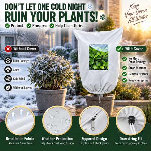 ❄️ 50% OFF Reusable Plant Frost Cover 🌿 Breathable Winter Protection with Zipper & Viewing Window