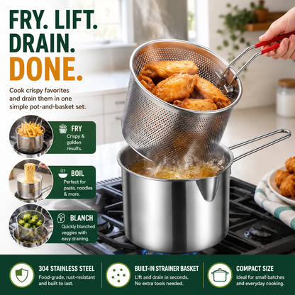 🍟 304 Stainless Steel Deep Frying Pot with Strainer Basket 💧