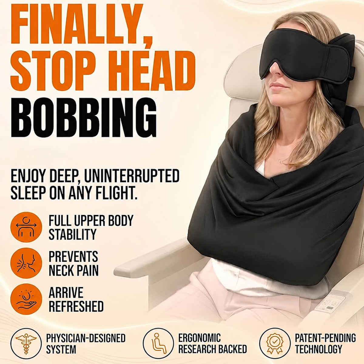 3-in-1 travel support kit used in an airplane seat