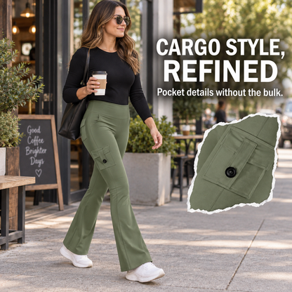 🧘‍♀️ Only 49% OFF Today High-Waisted Flare Cargo Yoga Pants – Tummy Control & Leg-Lengthening Fit