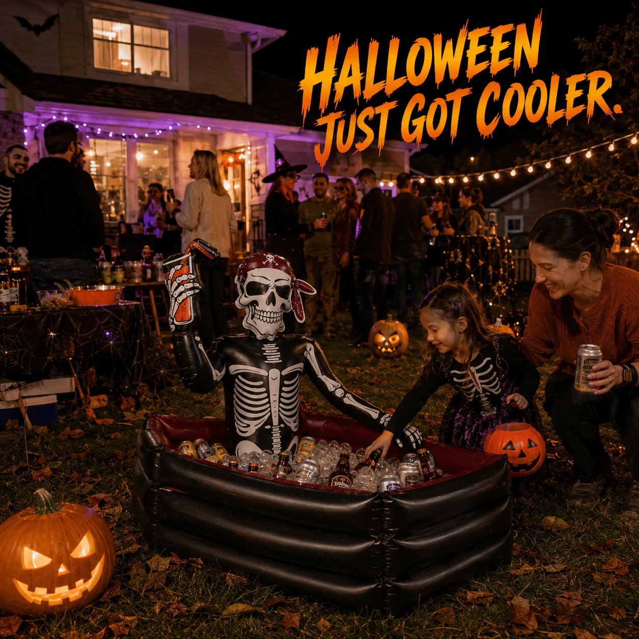 ☠️🧊40-Gallon Inflatable Pirate Skeleton Cooler for Halloween