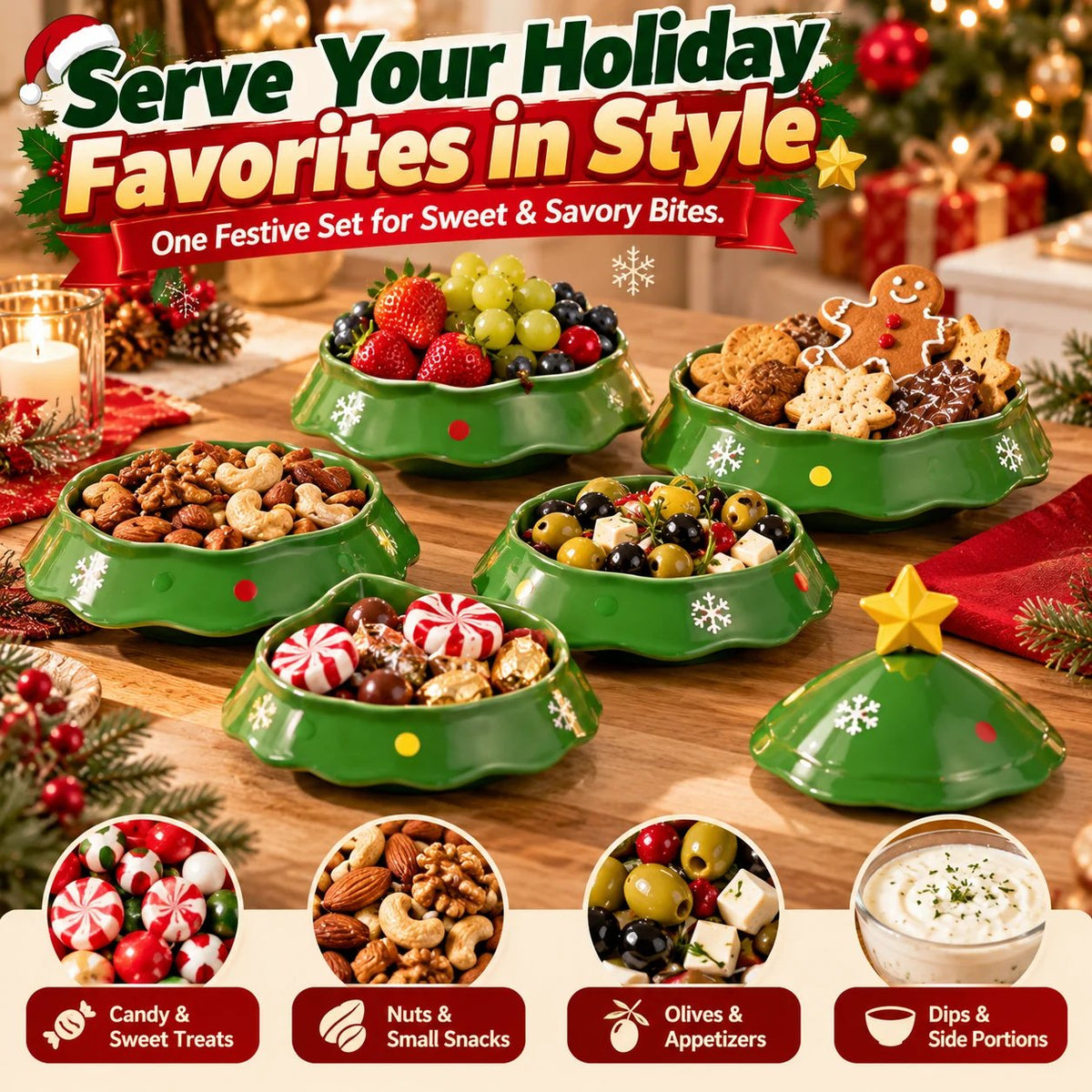 🔥HOT SALE-🎄5-Layer Christmas Tree Serving Tray – Stackable Snack & Dip Bowls, Festive Holiday Table Decor & Christmas Gift 🎁