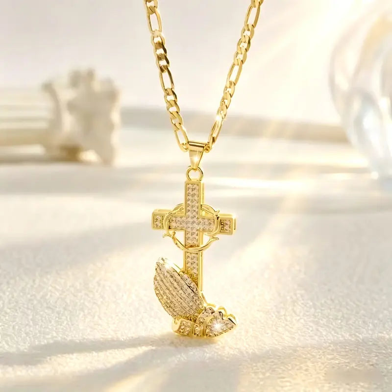 ✨ 50% Cross & Prayer Hands Pendant Necklace✝️