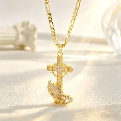✨ 50% Cross & Prayer Hands Pendant Necklace✝️