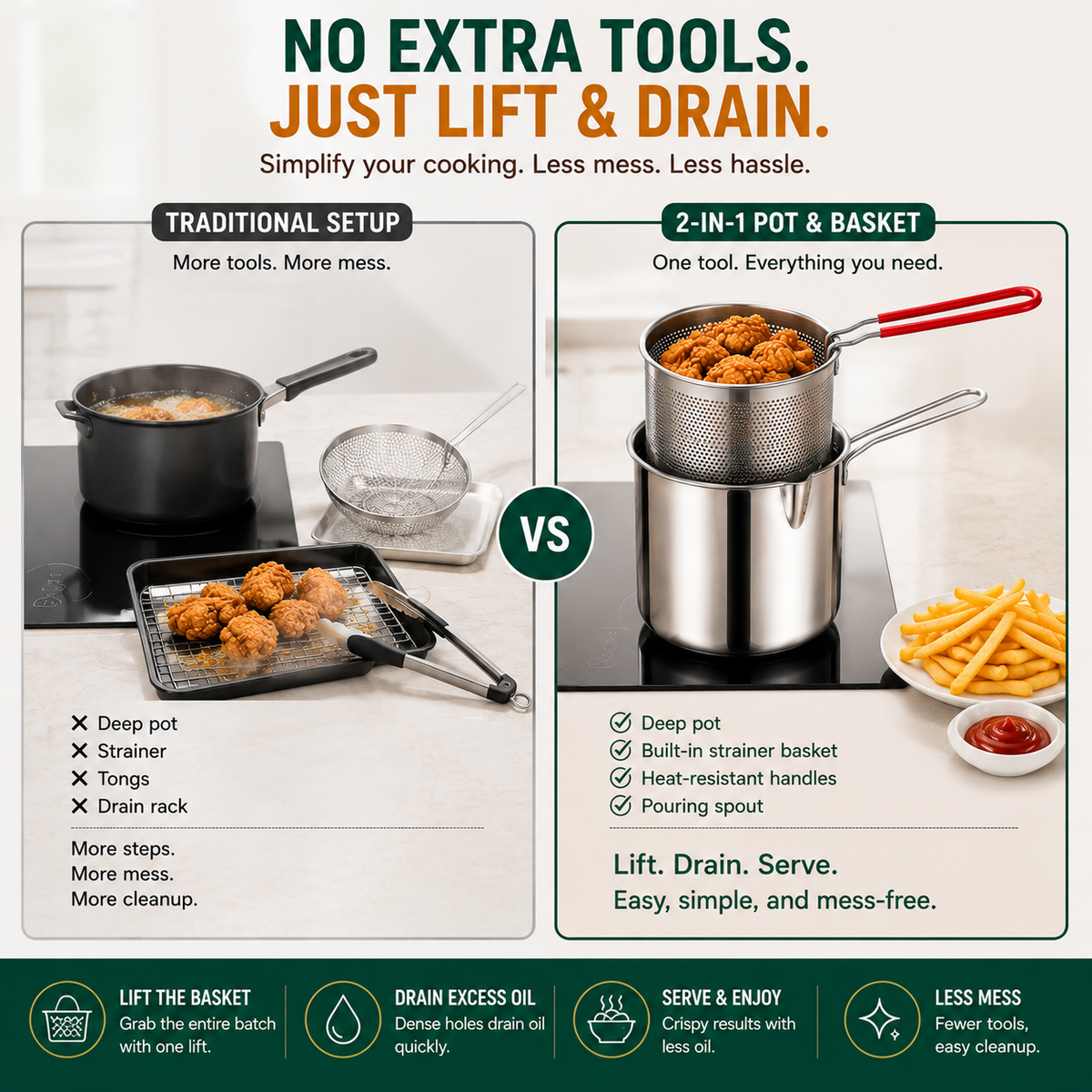 🍟 304 Stainless Steel Deep Frying Pot with Strainer Basket 💧