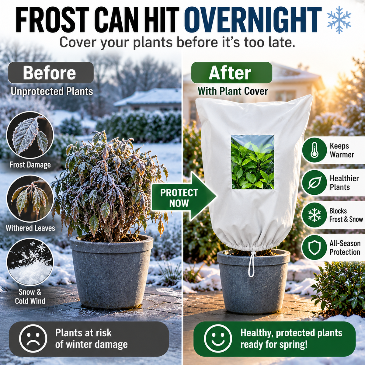 ❄️ 50% OFF Reusable Plant Frost Cover 🌿 Breathable Winter Protection with Zipper & Viewing Window