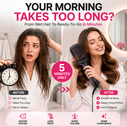 🔥 49% OFF 2-in-1 Hair Dryer Brush ✨ Ionic Hot Air Volumizer & Styler