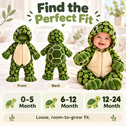 Little Turtle Plush 3D Shell Baby Onesie – Cute Hooded Cozy Romper