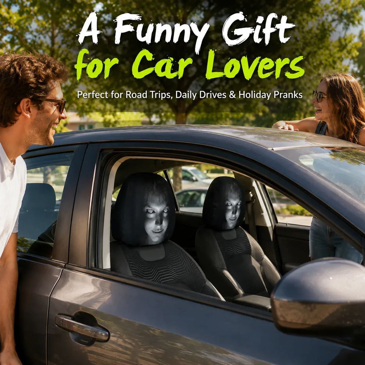 😆 Funny Cartoon Car Headrest Covers – 2PCS Universal Fit 🚗Spooky and funny car headrest covers