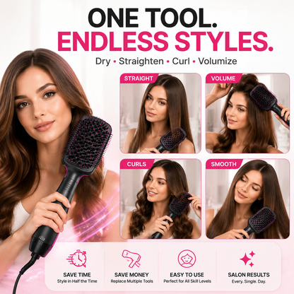 🔥 49% OFF 2-in-1 Hair Dryer Brush ✨ Ionic Hot Air Volumizer & Styler