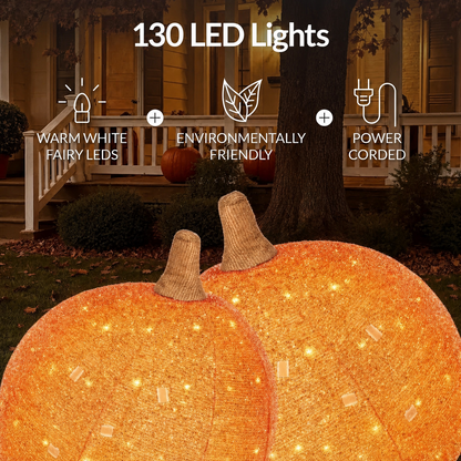 🎃 2-Piece Lighted Pumpkin Set: Halloween to Thanksgiving 2-in-1 Decor!