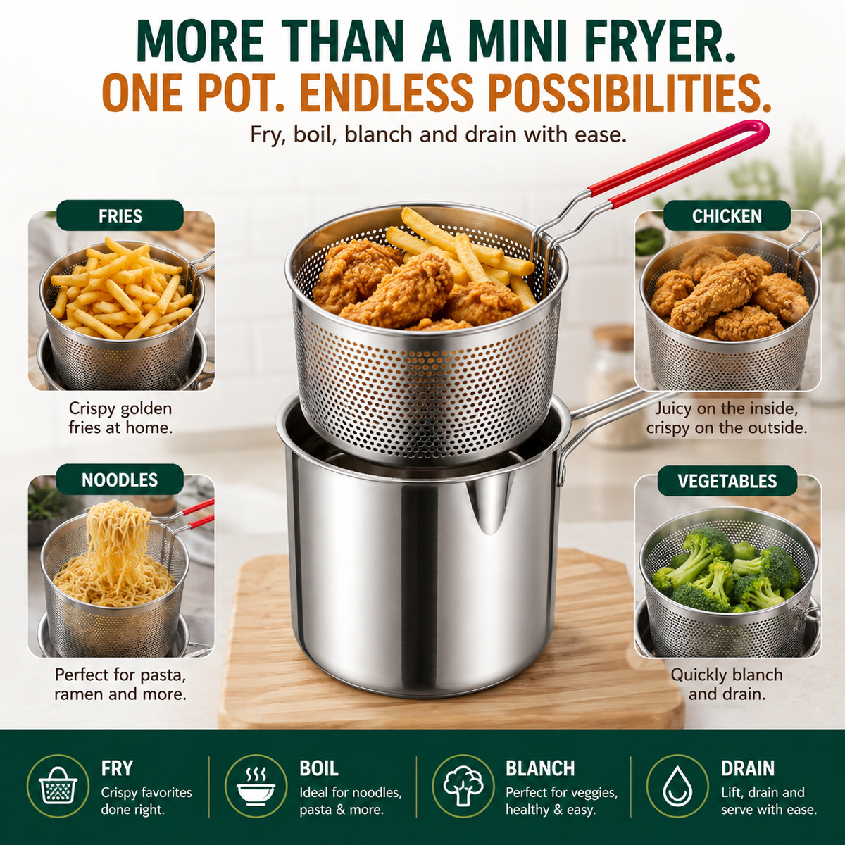 🍟 304 Stainless Steel Deep Frying Pot with Strainer Basket 💧
