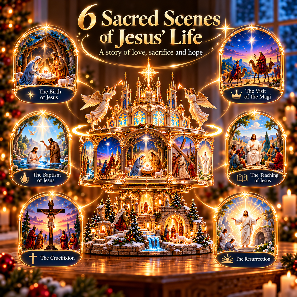 🔥 LAST DAY 49% OFF ✝️ Journey of Faith™ – 360° Rotating Lighted Nativity Display
