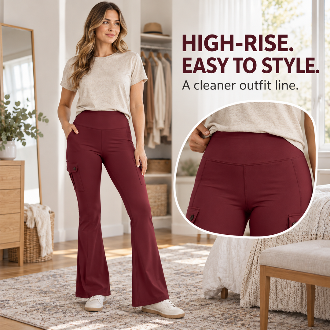 🧘‍♀️ Only 49% OFF Today High-Waisted Flare Cargo Yoga Pants – Tummy Control & Leg-Lengthening Fit