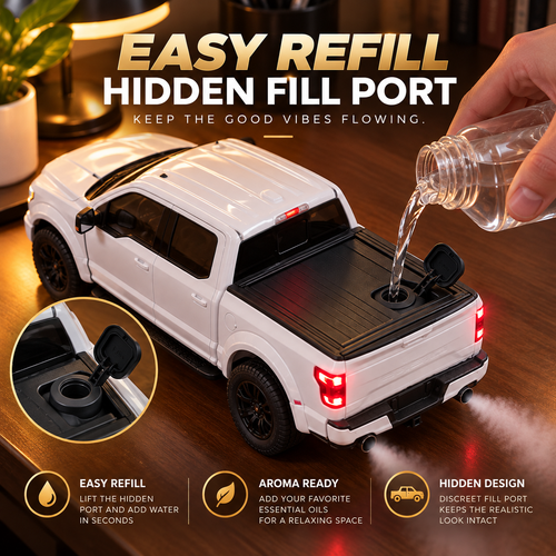 🛻💨 4x4 Pickup Truck Humidifier 🚘✨ Realistic Dual Exhaust Mist 🌫️💡 LED Light-Up Truck Model 🎮🎁 Cool Gift for Truck Lovers