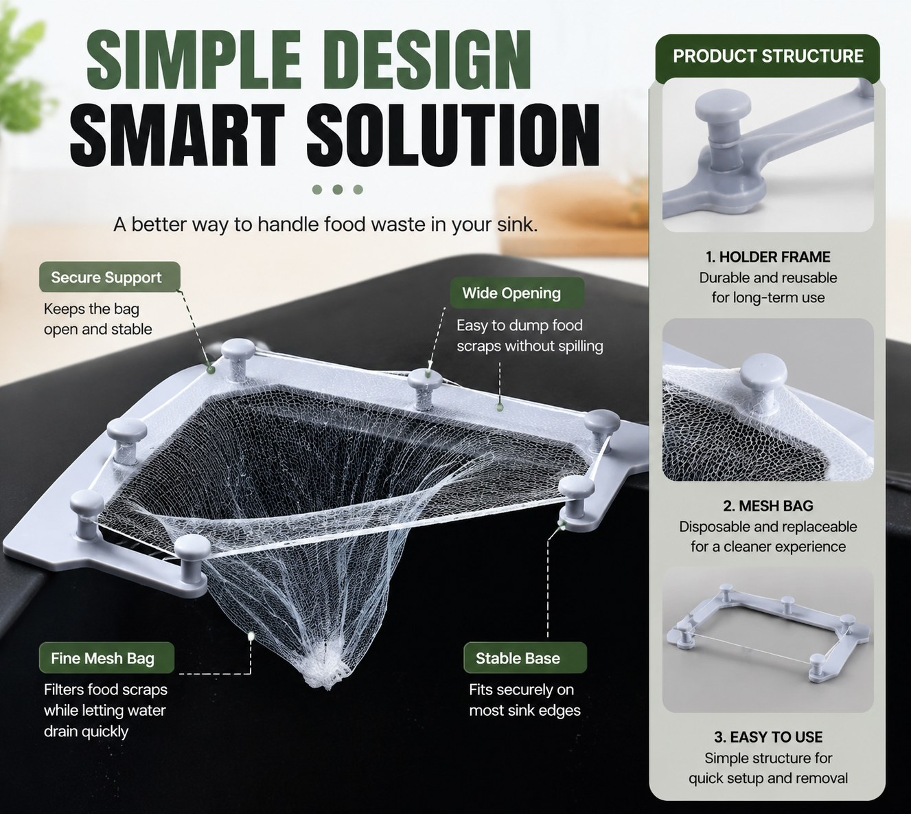 🔥 50% OFF Upgraded Sink Drain Rack ✨ 50 Filter Bags Included For Easy Cleanup