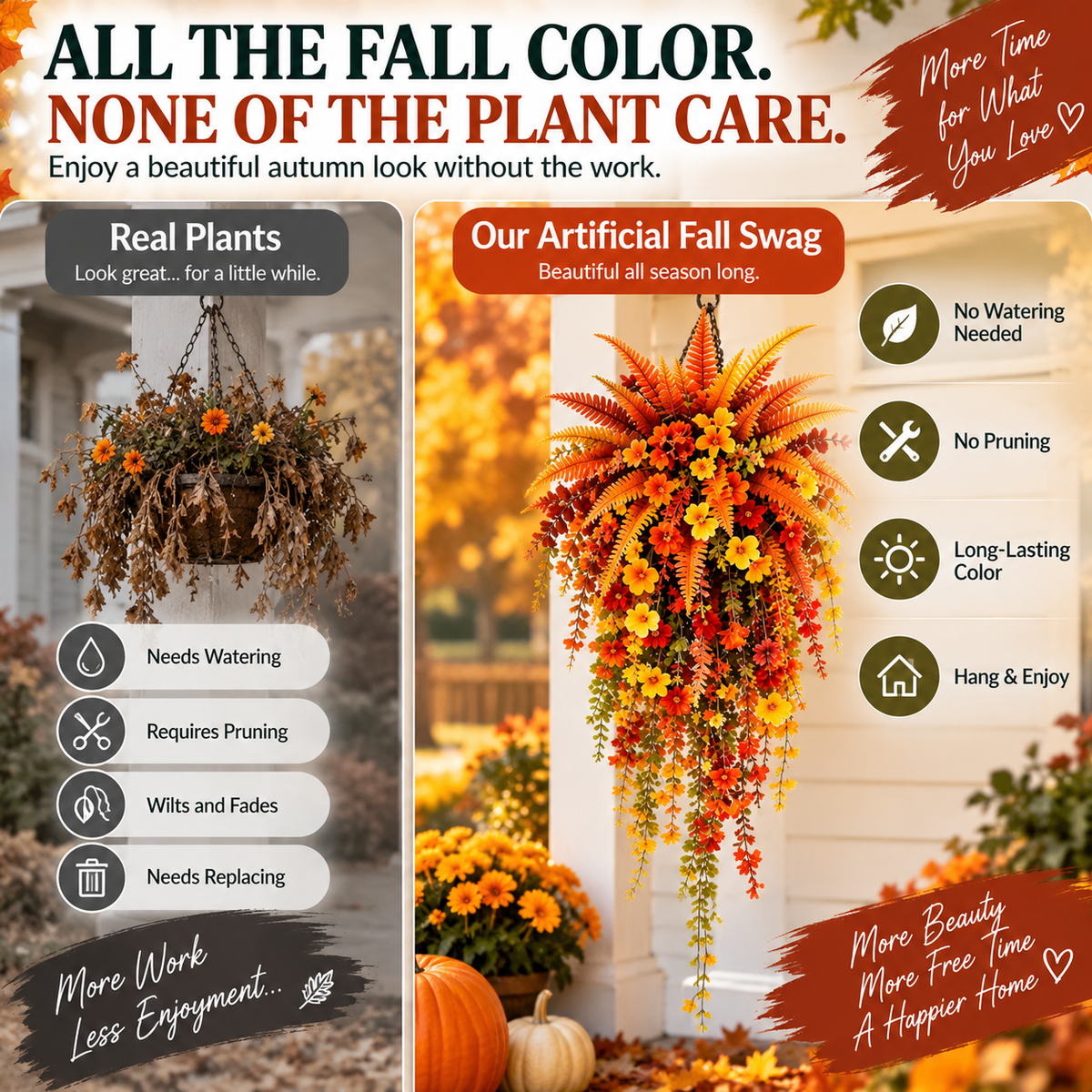 🍂 50% OFF Cascading Artificial Fern Swag 🏡 Fall Porch & Entryway Decor