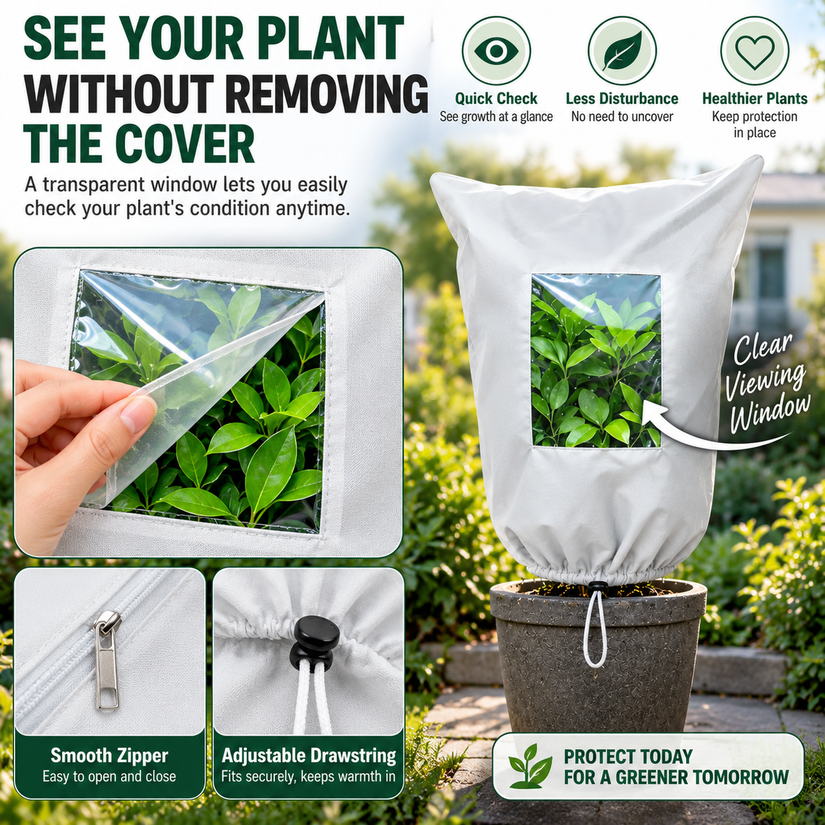 ❄️ 50% OFF Reusable Plant Frost Cover 🌿 Breathable Winter Protection with Zipper & Viewing Window