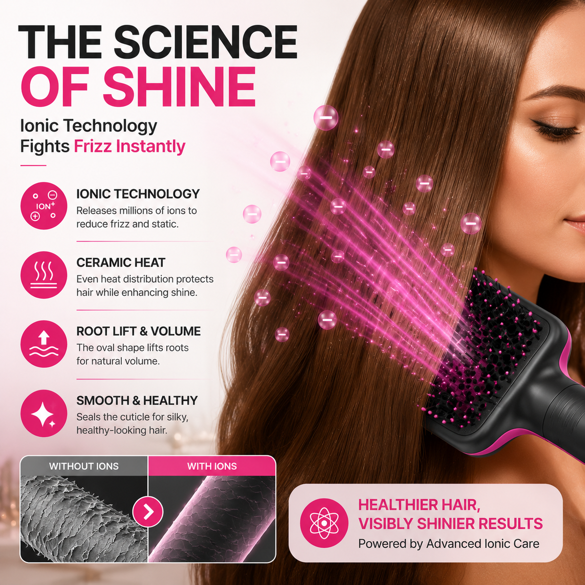 🔥 49% OFF 2-in-1 Hair Dryer Brush ✨ Ionic Hot Air Volumizer & Styler