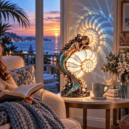 🧜‍♀️ Mermaid’s Nautilus Stained Glass Lamp | An Enchanting Ocean Glow 🌊✨