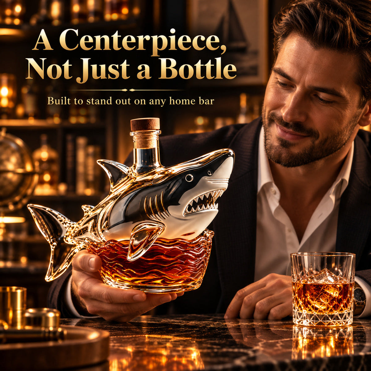 🦈 Shark Dram Decanter 🌊 Ocean-Inspired Collector’s Home Bar Display