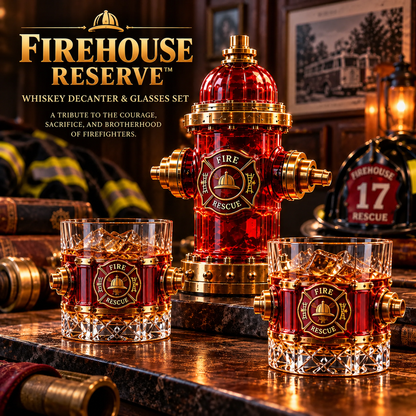 🚒 Firehouse Reserve™ Firefighter Tribute Red Hydrant Whiskey Decanter with Gold Accents 🎖️