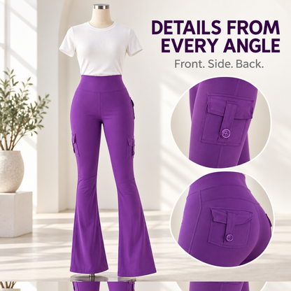 🧘‍♀️ Only 49% OFF Today High-Waisted Flare Cargo Yoga Pants – Tummy Control & Leg-Lengthening Fit