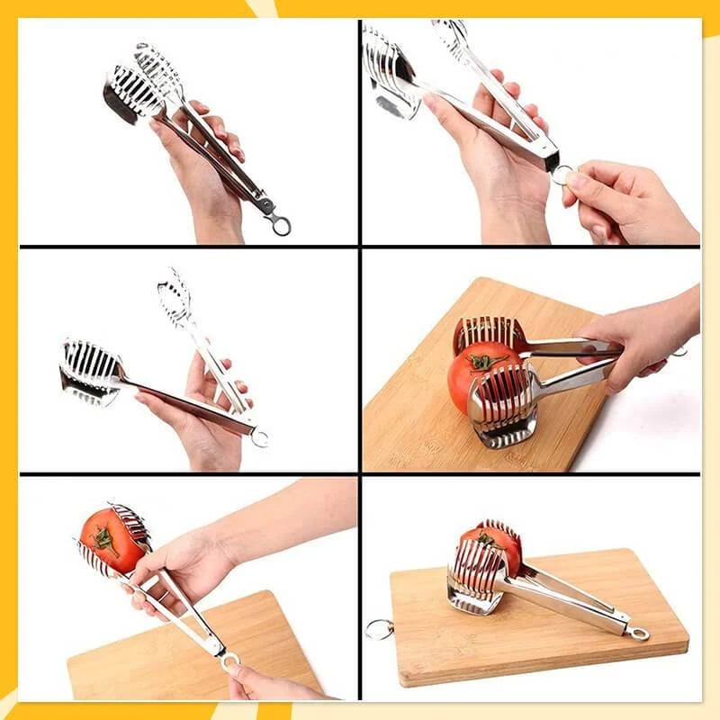 🍅 49% OFF Vegetable Slicing Guide 🔪 8-Slot Kitchen Cutting Tool & Food Tongs