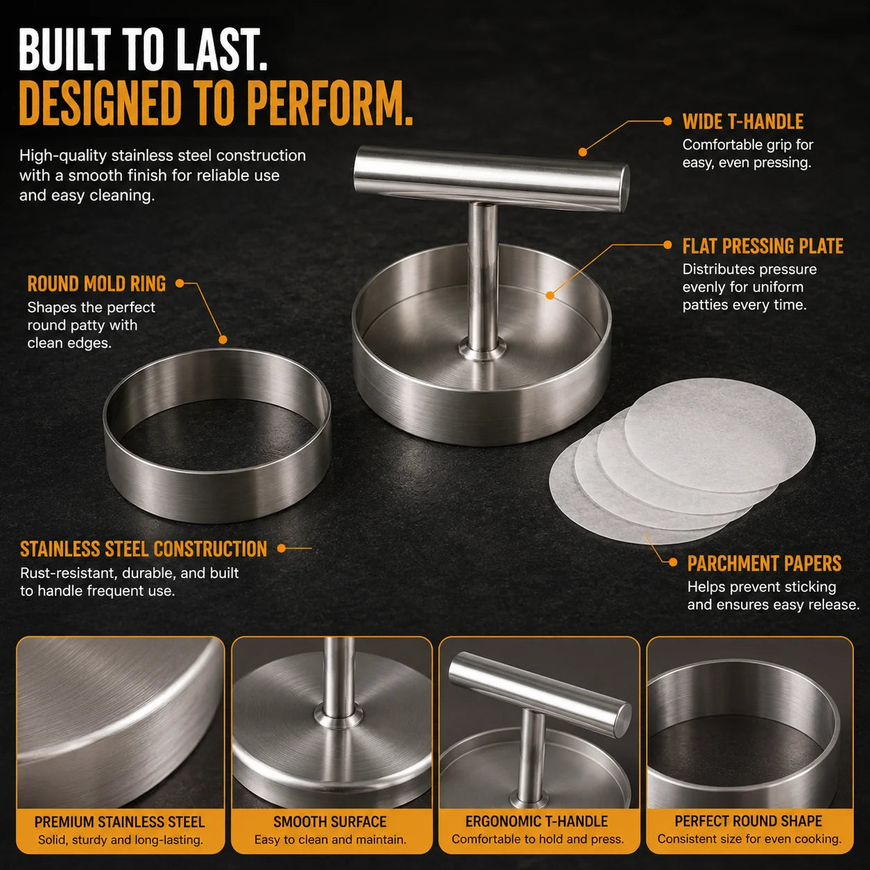 🔥 50% OFF Professional Stainless Steel Meat Press – Perfectly Shaped Patties in Seconds 🍖