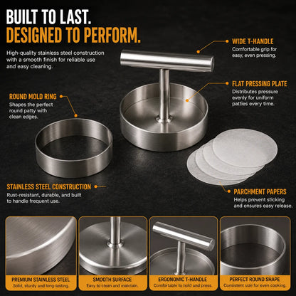 🔥 50% OFF Professional Stainless Steel Meat Press – Perfectly Shaped Patties in Seconds 🍖