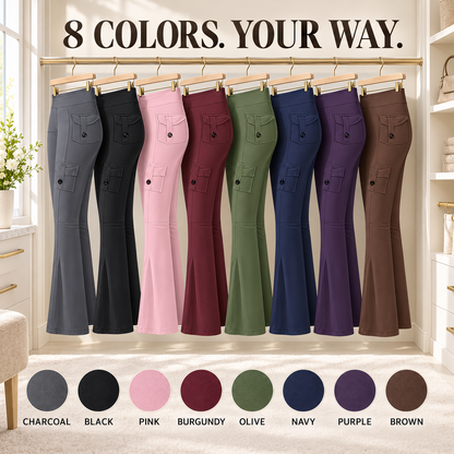 🧘‍♀️ Only 49% OFF Today High-Waisted Flare Cargo Yoga Pants – Tummy Control & Leg-Lengthening Fit
