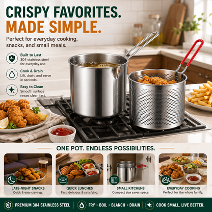 🍟 304 Stainless Steel Deep Frying Pot with Strainer Basket 💧