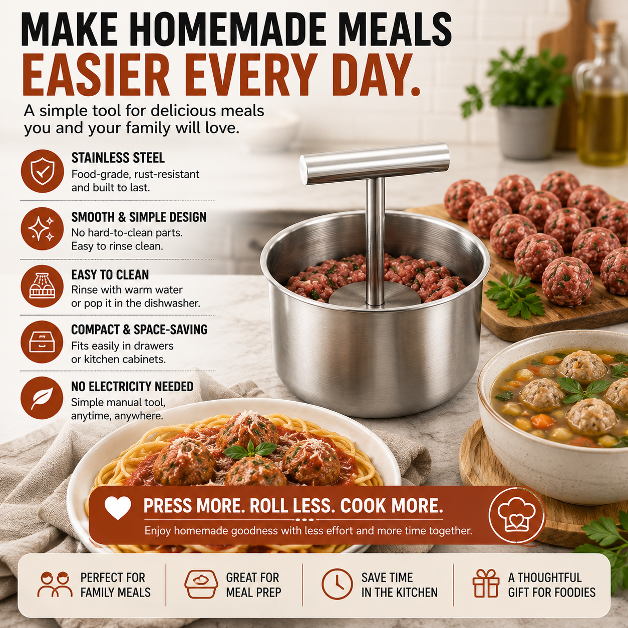 🔥 50% OFF Stainless Steel Meatball Maker – Make a Batch in Seconds