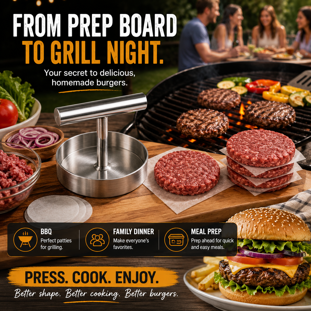🍔 50% OFF Stainless Steel Burger Press – Perfect Patties in Seconds
