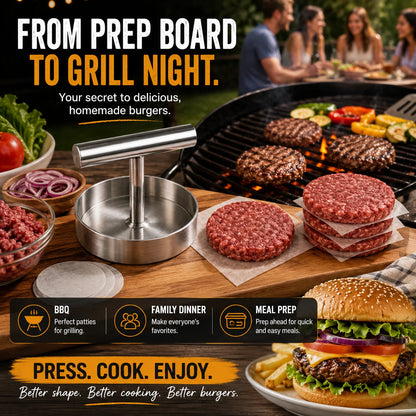 🔥 50% OFF Professional Stainless Steel Meat Press – Perfectly Shaped Patties in Seconds 🍖