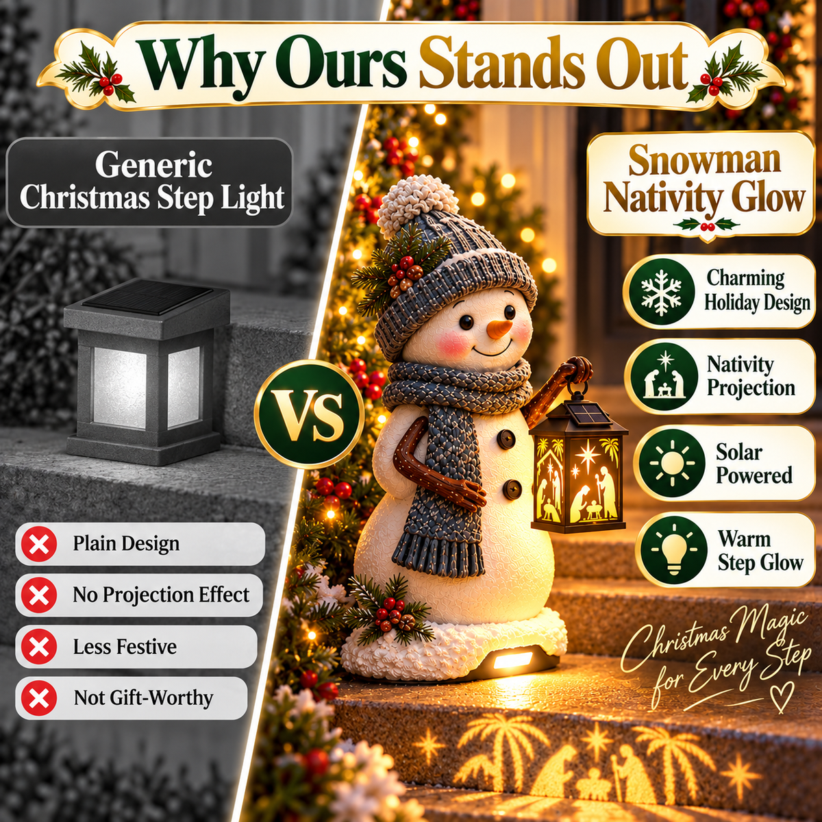🎄 Solar Christmas Step Light ✨ 5 Festive Characters for Porch & Entryway