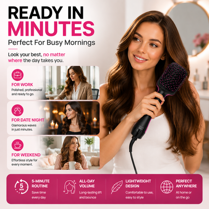 🔥 49% OFF 2-in-1 Hair Dryer Brush ✨ Ionic Hot Air Volumizer & Styler