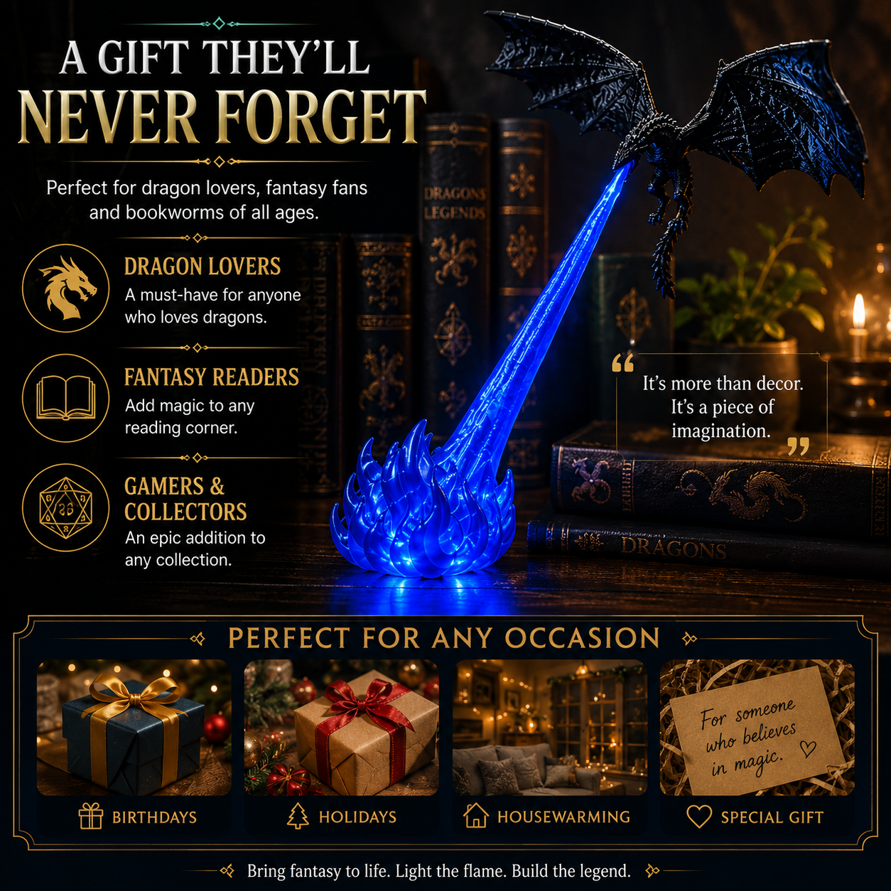 📚🐉 3D Dragon LED Book Nook Light 🔥 Magical Fantasy Shelf Decor