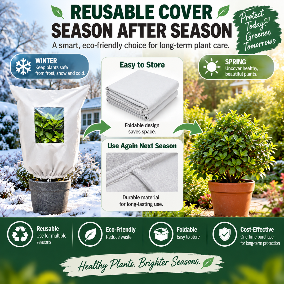 ❄️ 50% OFF Reusable Plant Frost Cover 🌿 Breathable Winter Protection with Zipper & Viewing Window