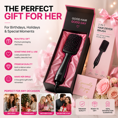 🔥 49% OFF 2-in-1 Hair Dryer Brush ✨ Ionic Hot Air Volumizer & Styler