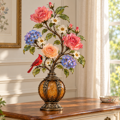🌹✨ Eternal Bloom – Vintage Rose & Cardinal Table Lamp