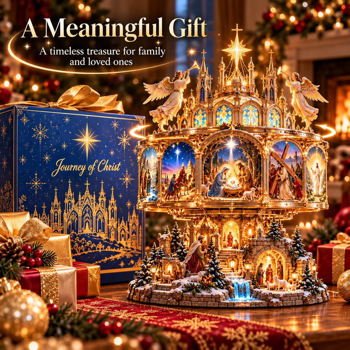 🔥 LAST DAY 49% OFF ✝️ Journey of Faith™ – 360° Rotating Lighted Nativity Display