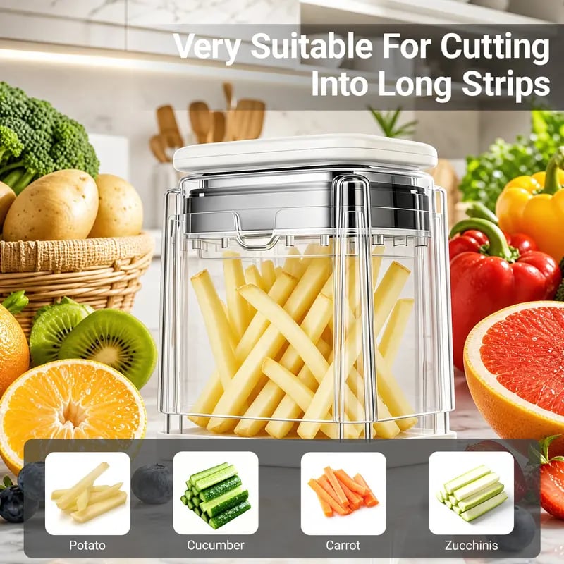 🎉 Fingersafe French Fry Cutter – Stainless Steel Potato Slicer with Detachable Interchangeable Blades