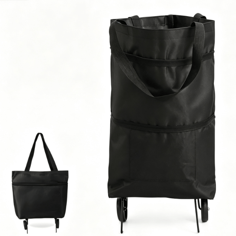 Shopping bag with wheels, foldable small trolley for groceries, portable, large-capacity women's bag for home use